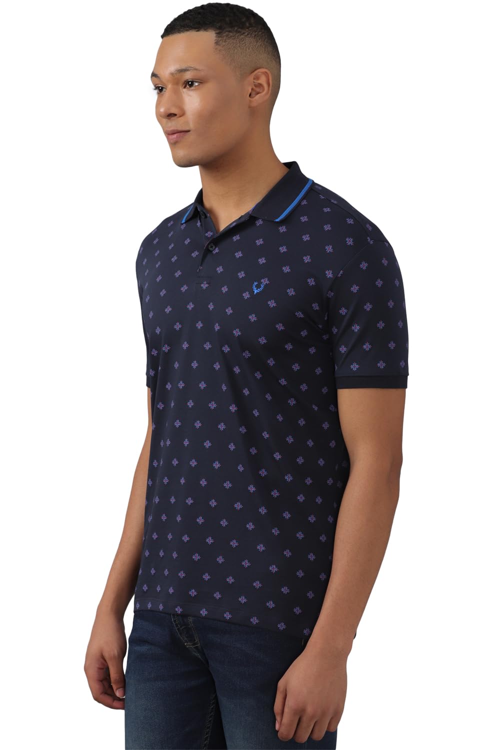 Allen Solly Men Navy Print Polo Neck T-Shirt