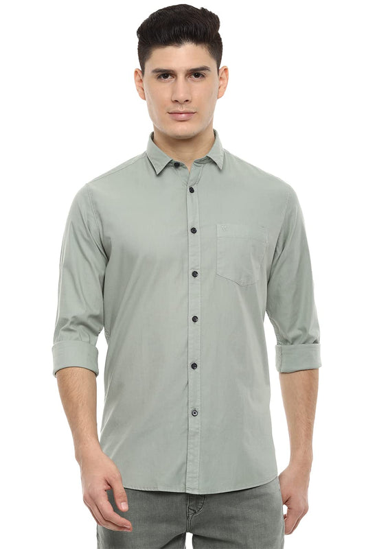 Van Heusen Sport Men's Solid Slim fit Casual Shirt (VSSFLSLBK03965_Olive 40)