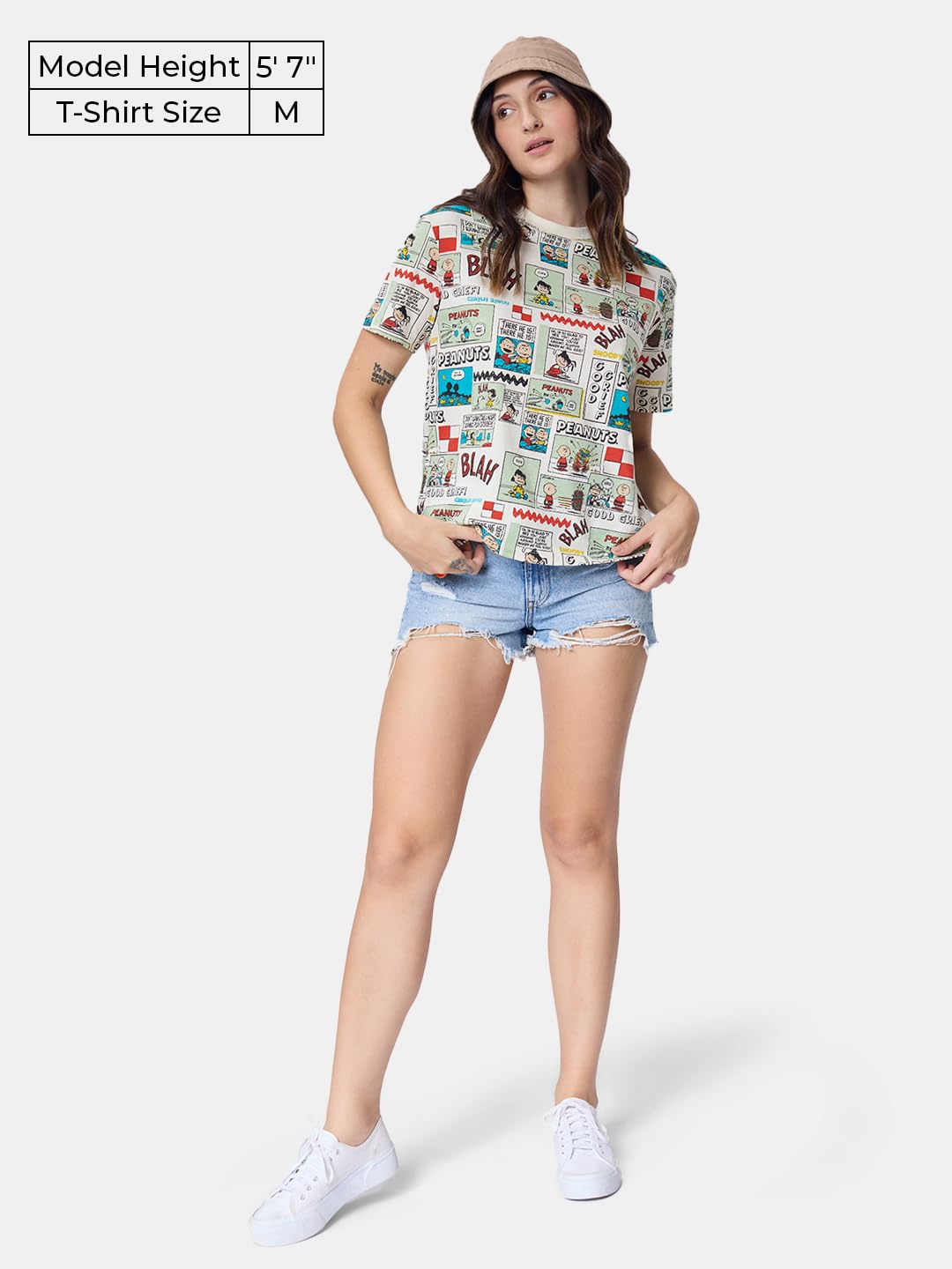 The Souled Store Official Peanuts: Old School Women and Girls Relaxed fit Graphic Half Sleeve Cotton White Color Women Relaxed Fit T-Shirts