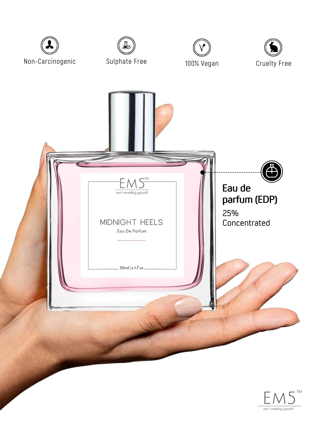 EM5 Midnight Heels Perfume for Women | Sweet Warm Spicy Vanilla Powdery Fragrance | 50ml Unisex Eau de Parfum Spray | Luxury Gift for Her
