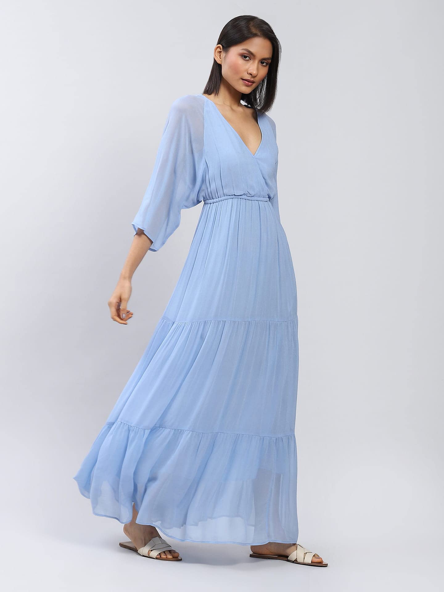 Label RITU KUMAR Powder Blue Maxi Dress with Tiers