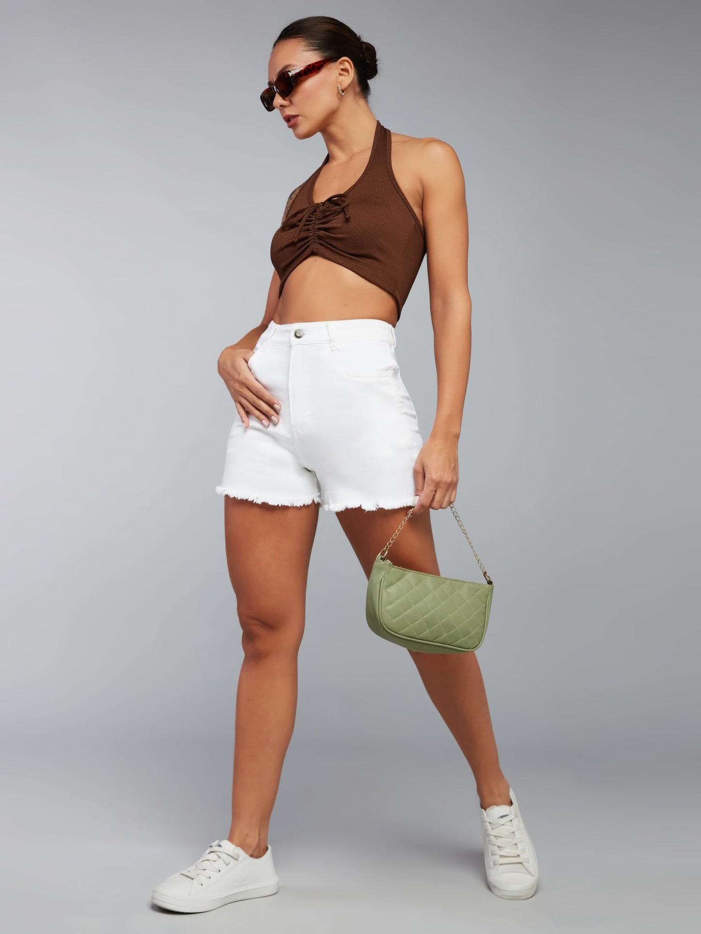 Dolce Crudo Women's Regular High Rise Stretchable Denim Shorts (DOSS24DEN69-53-82-24, White, 24)