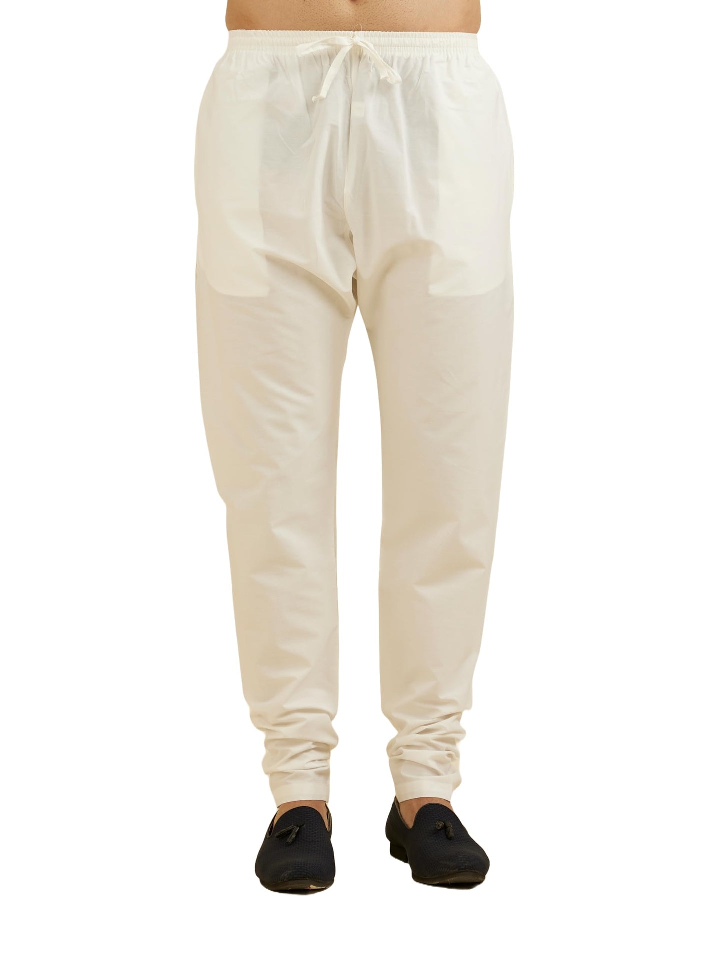Manyavar Pyjama for Men, Ankle Length Elastic and String Cotton Pajama Cream (M)