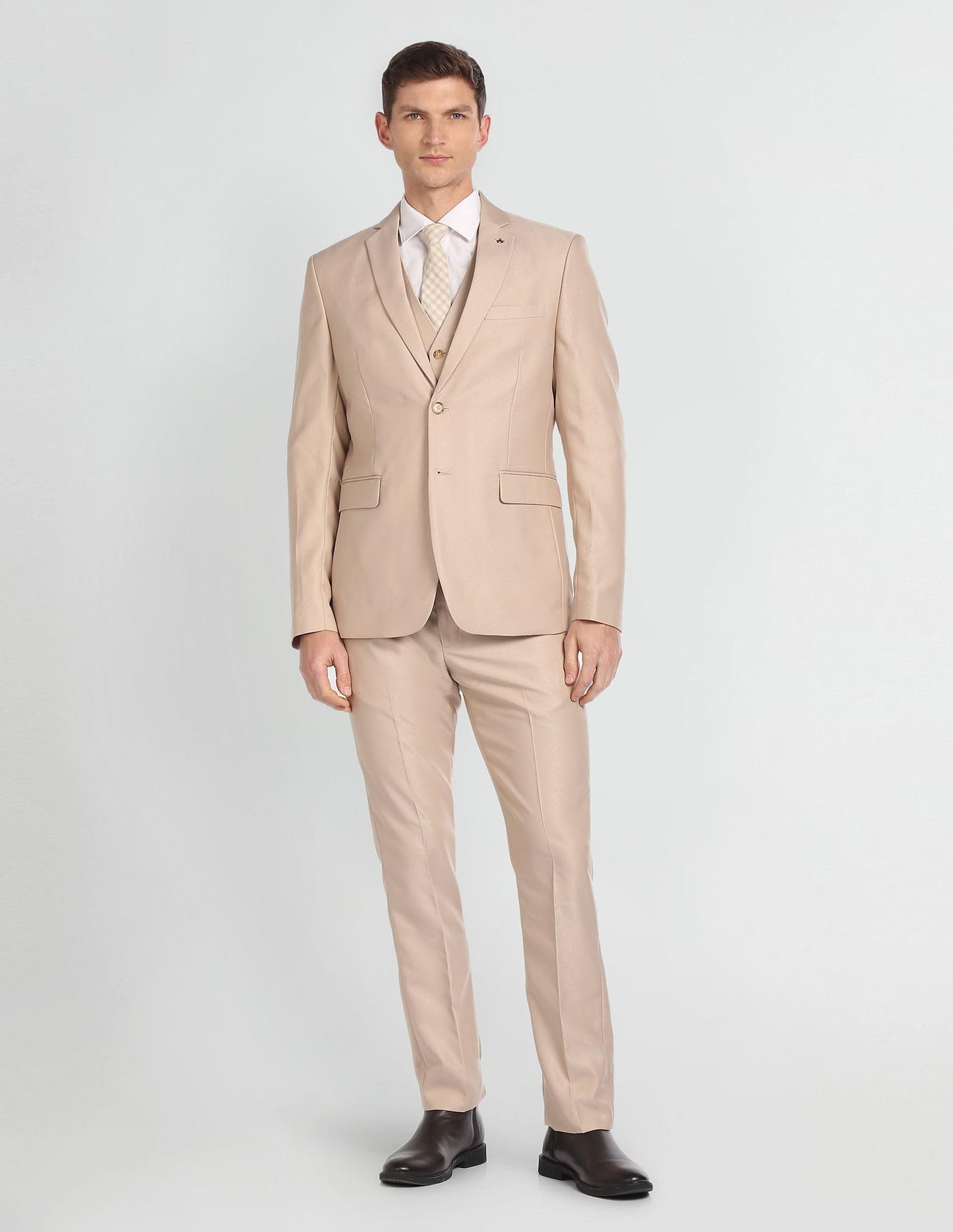Arrow Men's Polyester Single Breasted Business Suit Pants Set (ARAGSU5541_Beige