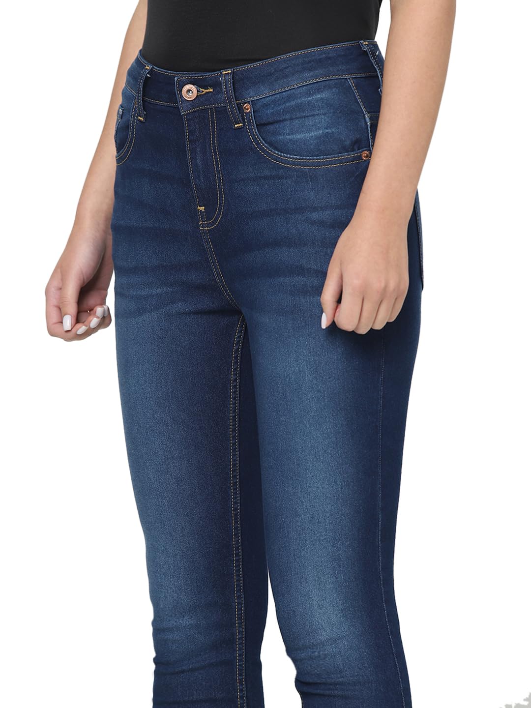 VERO MODA Women Solid Blue Cotton Skinny Fit Ankle-Length High-Rise Jeans