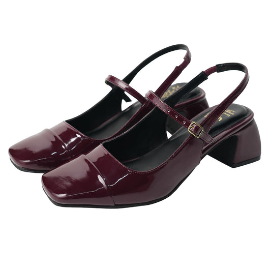 Theater Women Twiggy Cherry Red Mary Jane Heels | Square Toe Slingback Block Heel Sandals with Adjustable Strap | Comfortable & Stylish Shoes for Office, Party and Casual Wear