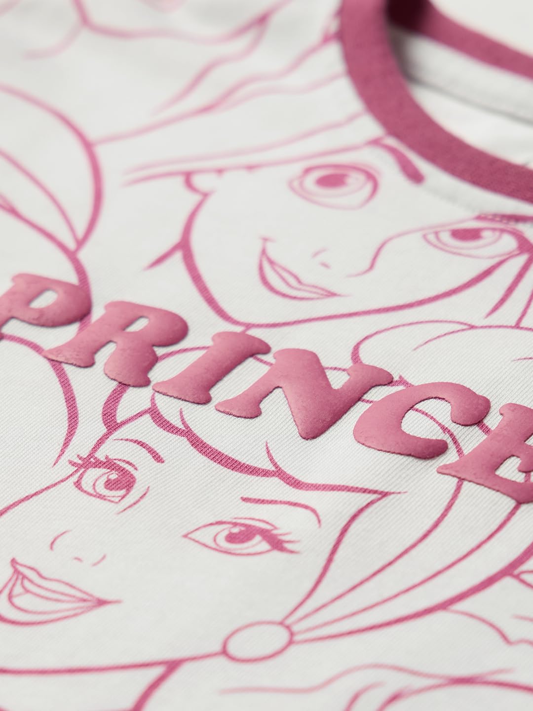 The Souled Store Official Disney: Puff Princess Girls Short Sleeve Round Neck Grey and Pink Graphic Printed Cotton Oversized T-Shirts