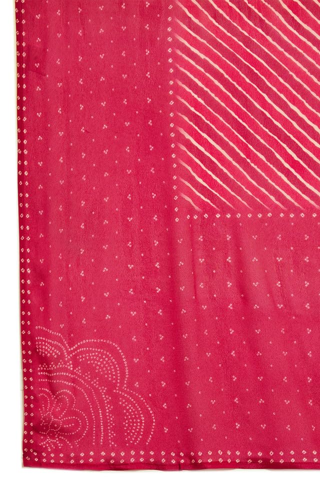 Soch Womens Fuchsia Brocade Bandhani Printed Suit Set with Mirror Work