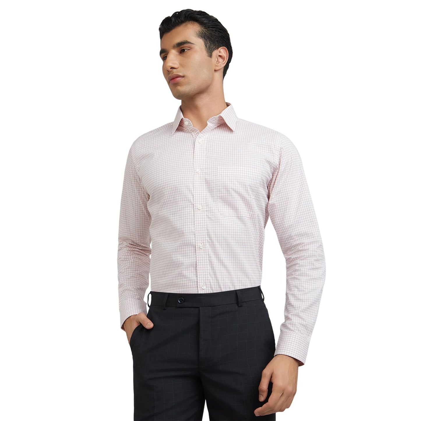 Raymond Men's Slim Fit Structured Formal Shirt - Pure Cotton, Full Sleeve, Semi Cutaway Collar | Light Red