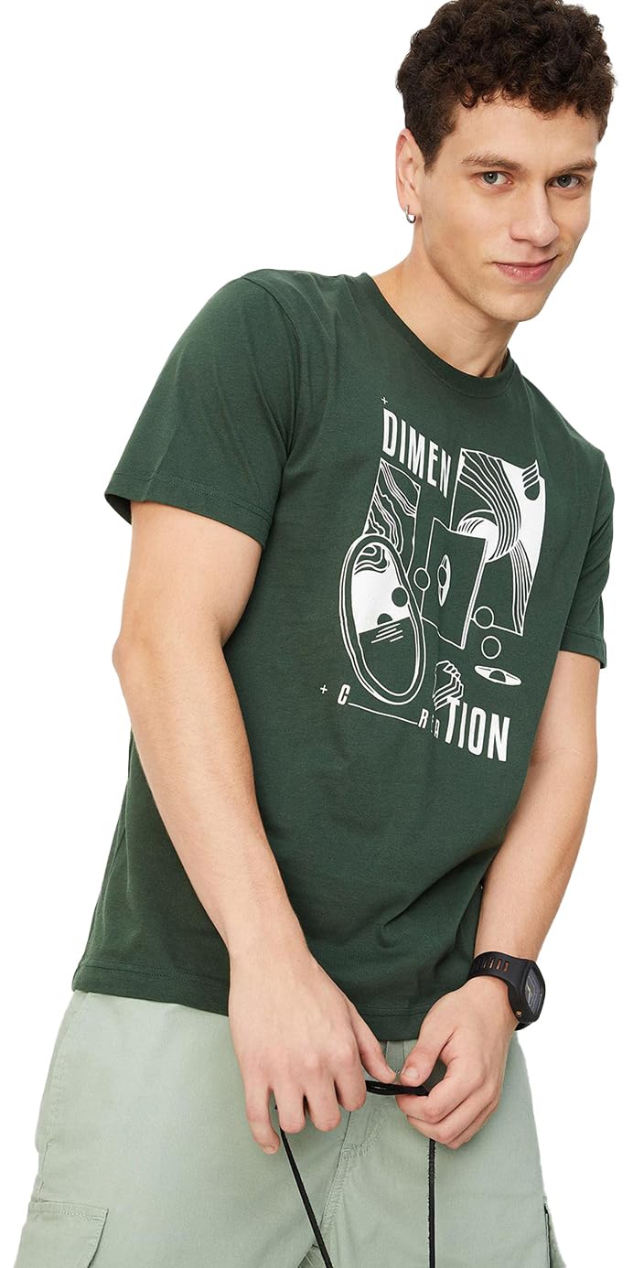 Max Men's Cotton Slim Fit T-Shirt (CABCSU23P518BGDARK Green_Dark, Large