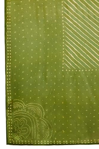 Soch Womens Green Brocade Bandhani Printed Suit Set with Mirror Work
