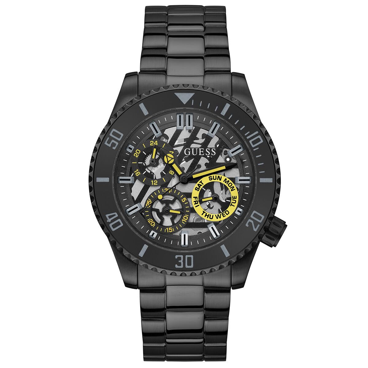 GUESS AXLE Collection Multi-Function Mens Analog Black Dial Coloured Quartz Watch, Round Dial with 45 mm Case Width - GW0488G3
