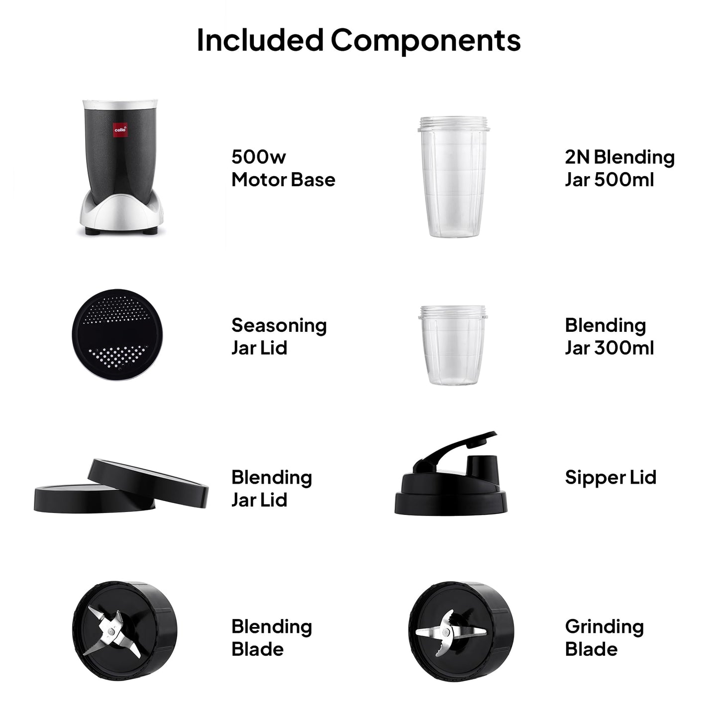 Cello Nutri Maxx Pro Mixer Grinder | 500W Copper Motor | 2 Jars + 1 Sipper Bottle | SS Blades | Cut, Chop, Blend, Whip & More | Juicer, Smoothie & Chutney Maker | 2-Year Warranty | Black