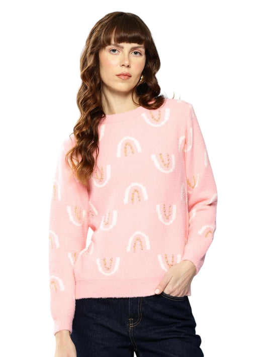 Aarika Womens Winter Wear Peach Colour Embellished Woolen Sweater-(S-L)-(TP-W-WL-MD-09-PEACH-S)