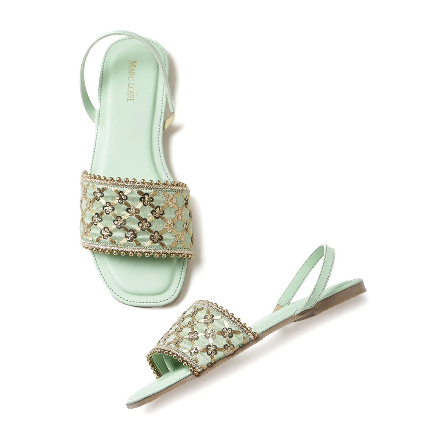 Marc Loire Women Soft Comfortable Green Embellished Flats,Size_8