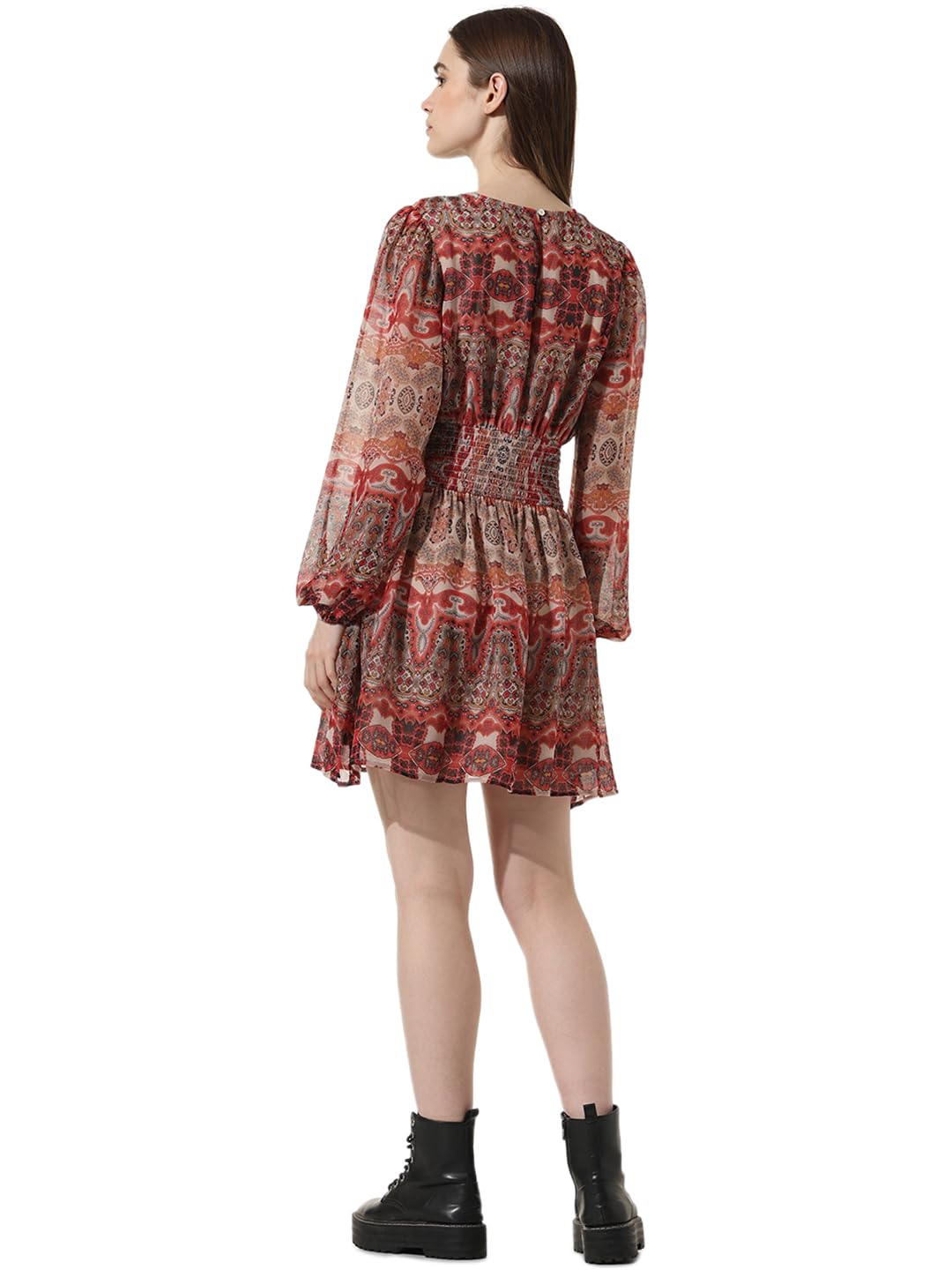 ONLY Women Printed Polyester Above Knee Brown A-line Dress