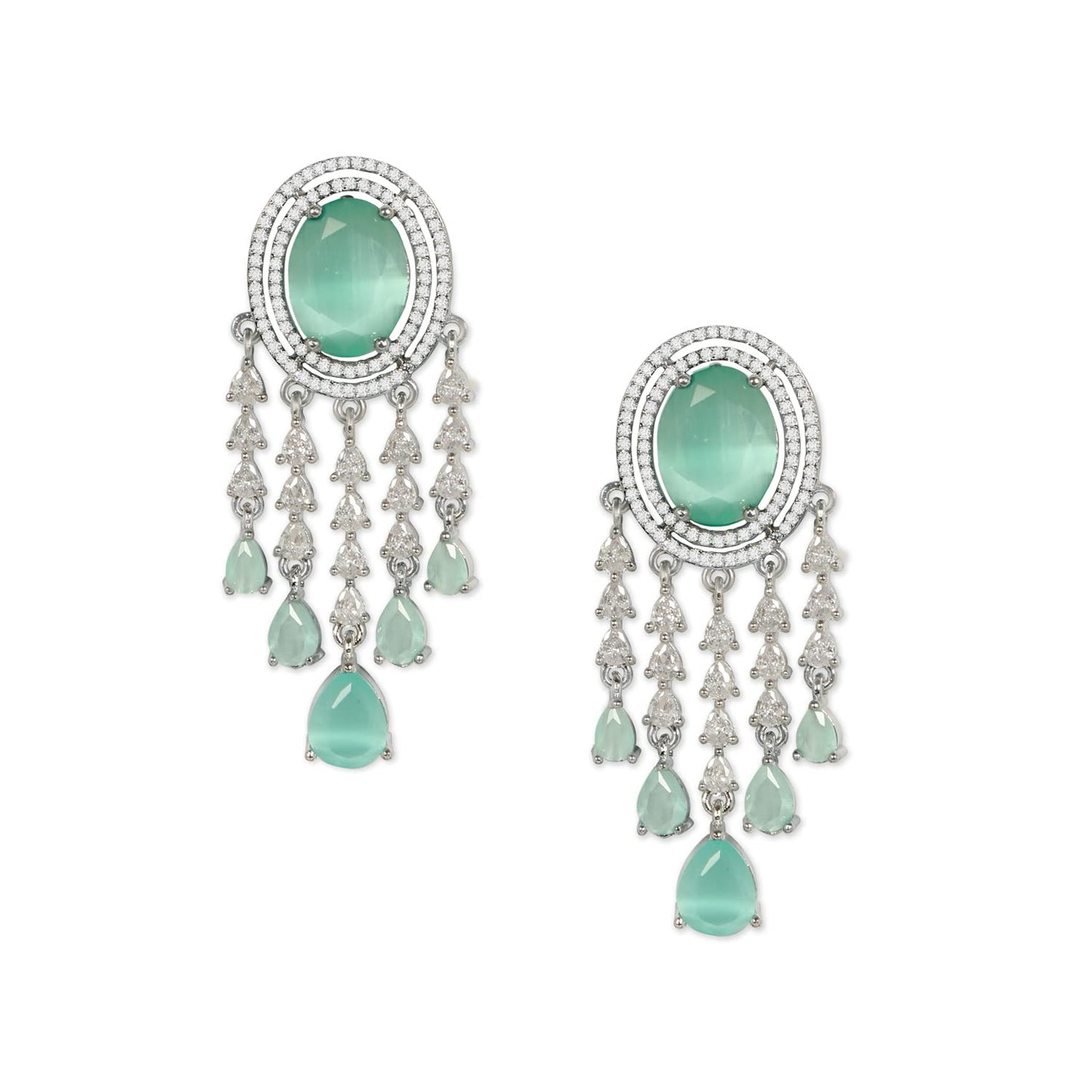 AccessHer Chandelier Earrings for Women | American Diamond Drop Earrings with Turquoise Blue Semi-Precious Stones | Elegant Traditional Jewelry for Special Occasions