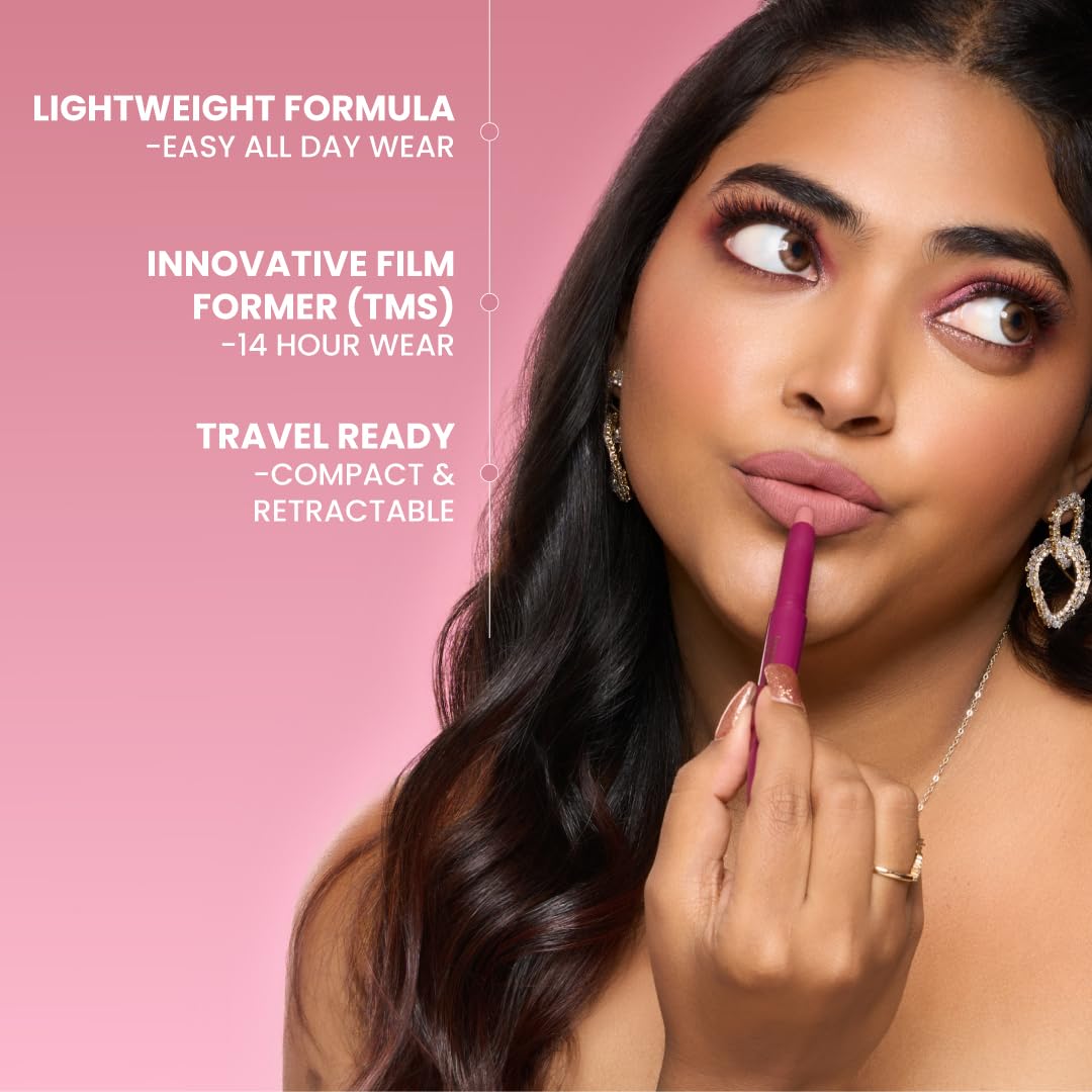 Typsy Beauty Twist & Pout Lipstick & Lip Liner I Lipstick with Matching Liner for Defined Lips I Fresh Princess | Matte Finish & Contoured Lip Effect I Rose Pink | Paraben Free | 0.75 + 0.16g