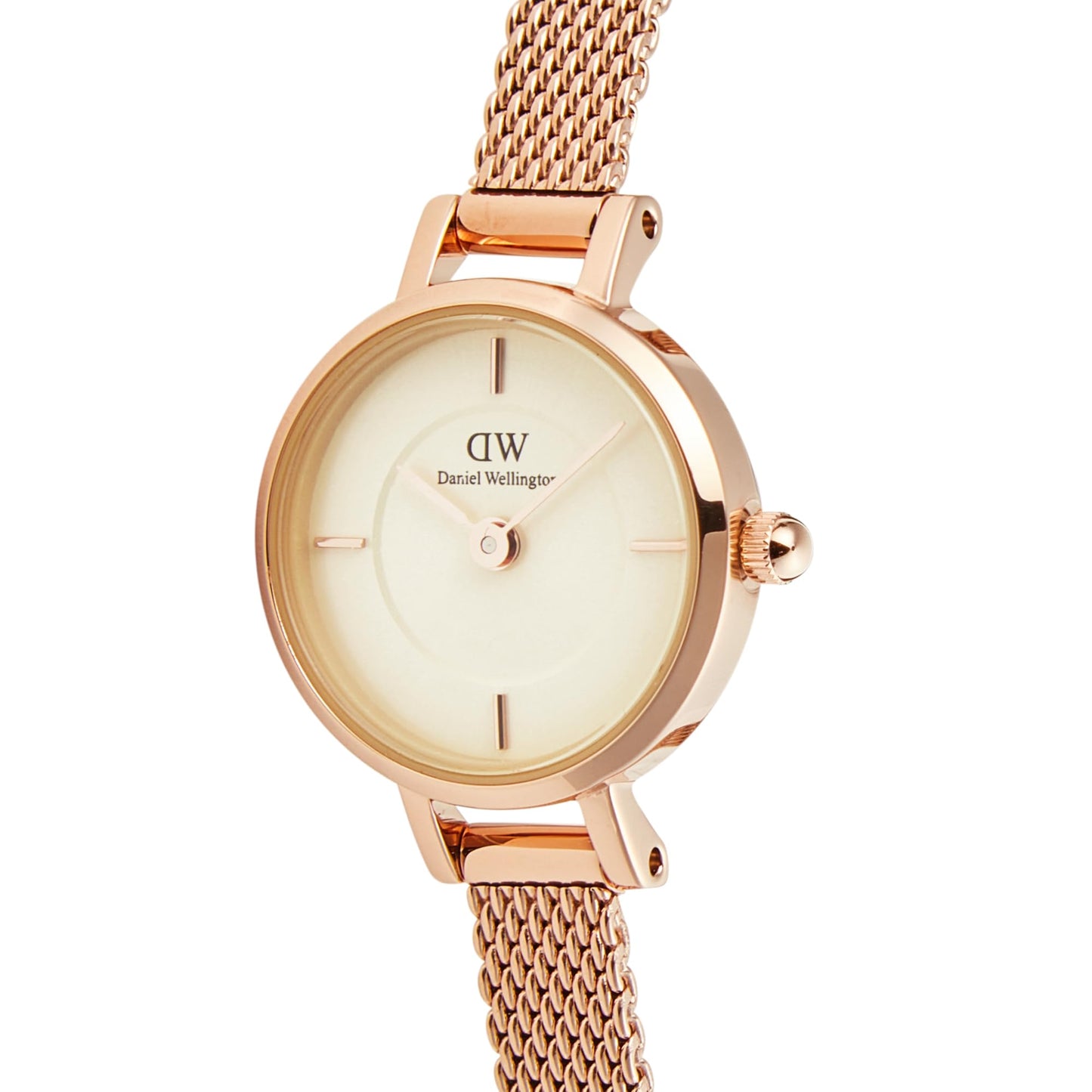 Daniel Wellington Petite Analog Watch for Women with Champagne Round Dial & Rose Gold Stainless Steel Bracelet Band Water Resistant Women's Wrist Watches - DW00100741K