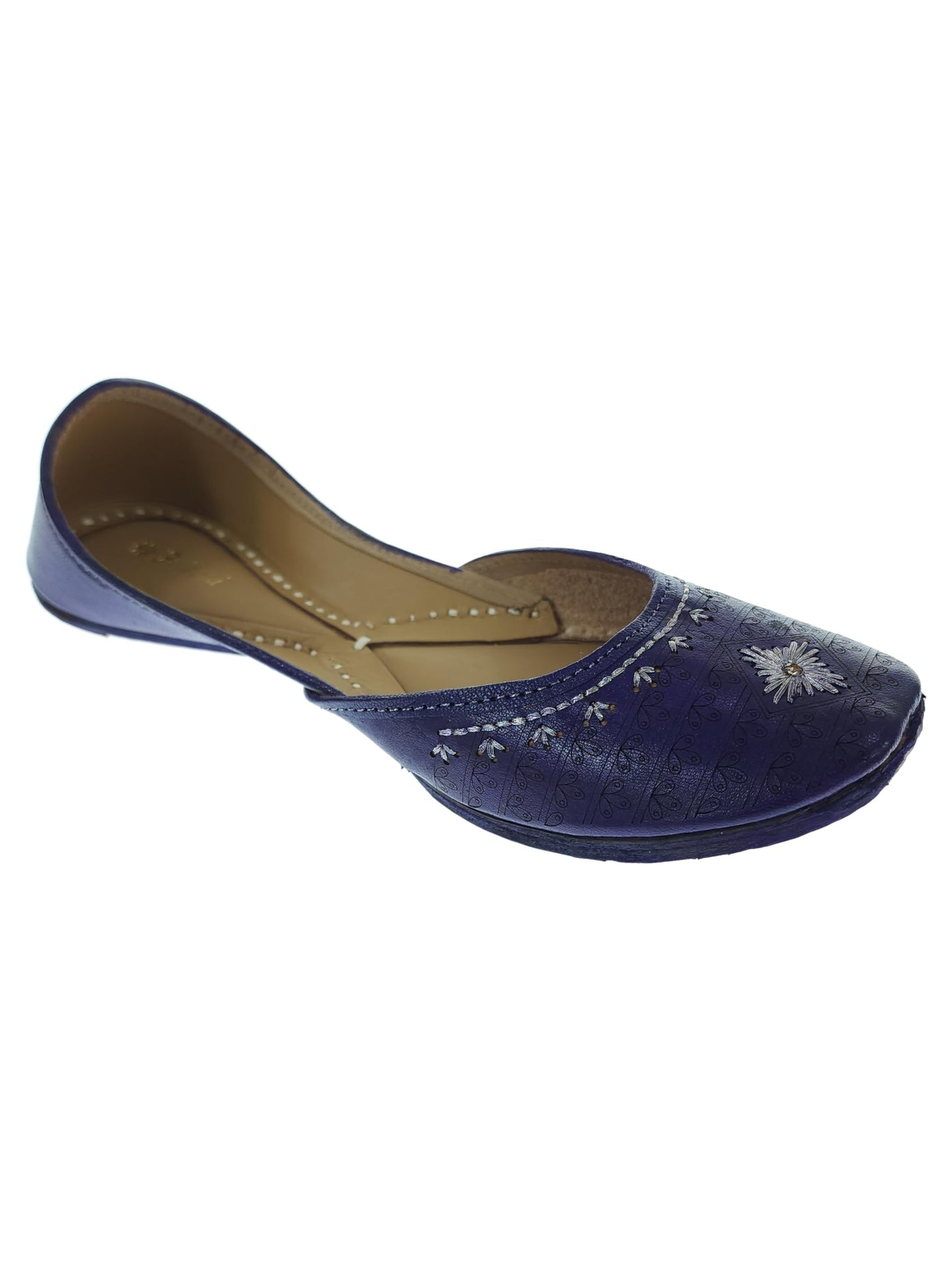 Fulkari Women's 3D Daimond Blue Gold Zarriwork Genuine Soft Leather Jutis | Bite and Pinch Free Juttis | Punjabi Jutti | Girl's Office Flat Ladies Mojari | dailywear Ethnic Juti | 36