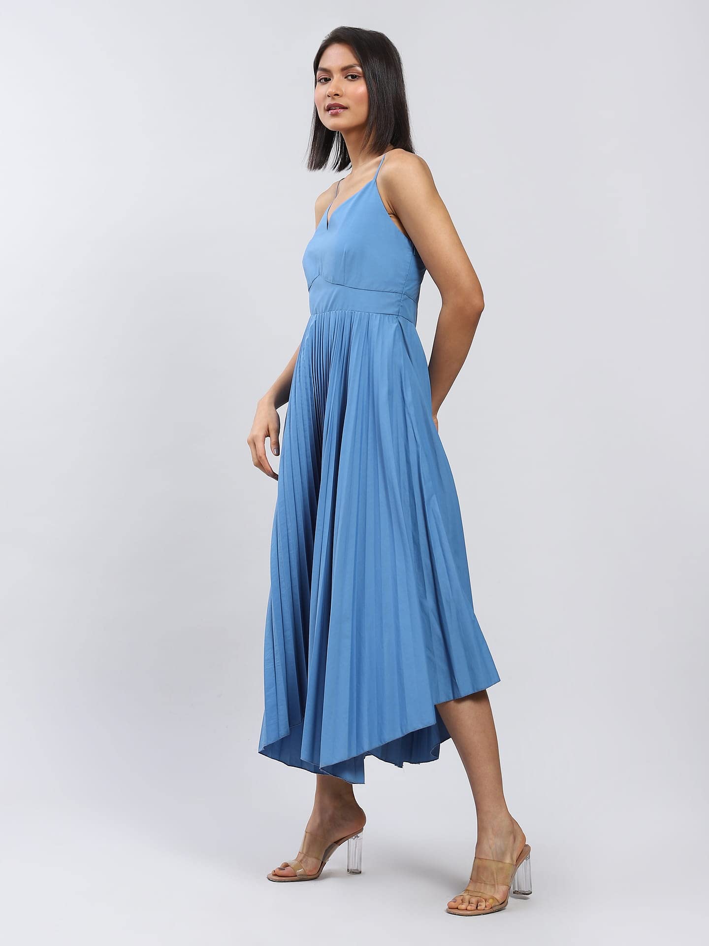 Label RITU KUMAR Blue Strappy Long Dress with Pleats