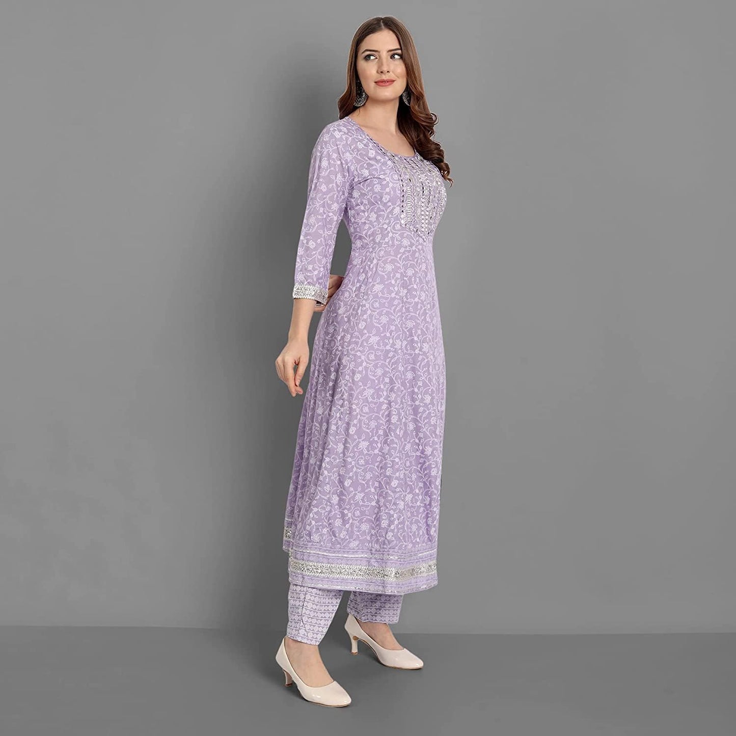 Rangnavi Women Rayon Anarkali Embroidered Printed Salwar Suit Set