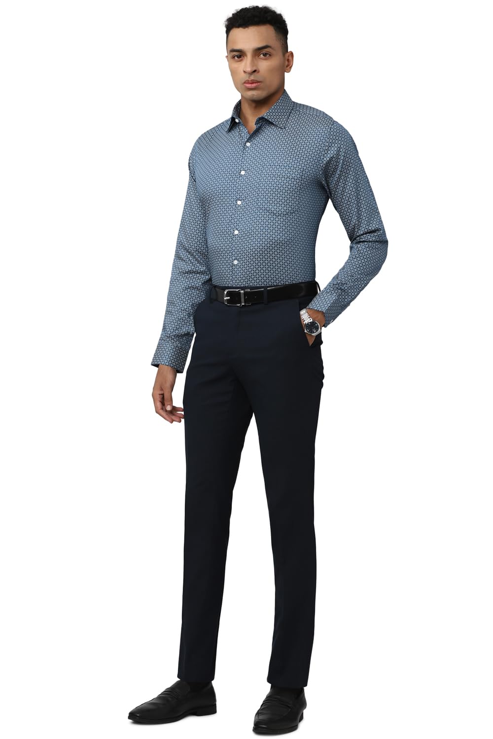 Van Heusen Cotton Men's Fitted Shirt (VHSFRSLBW67779_Medium Blue 42)