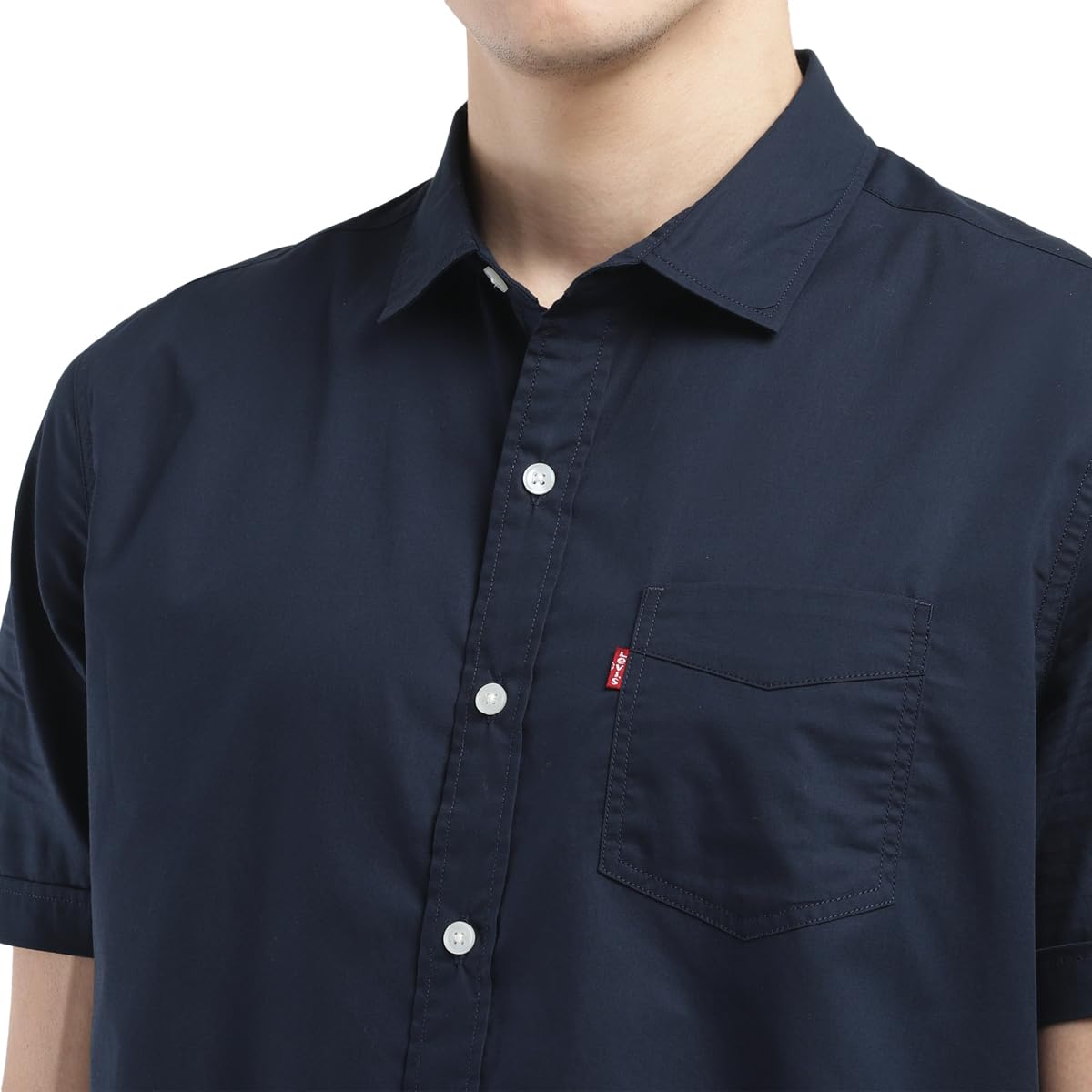 Levi's Men's Cotton Spread Collar Slim Fit Solid Shirts Navy, Large