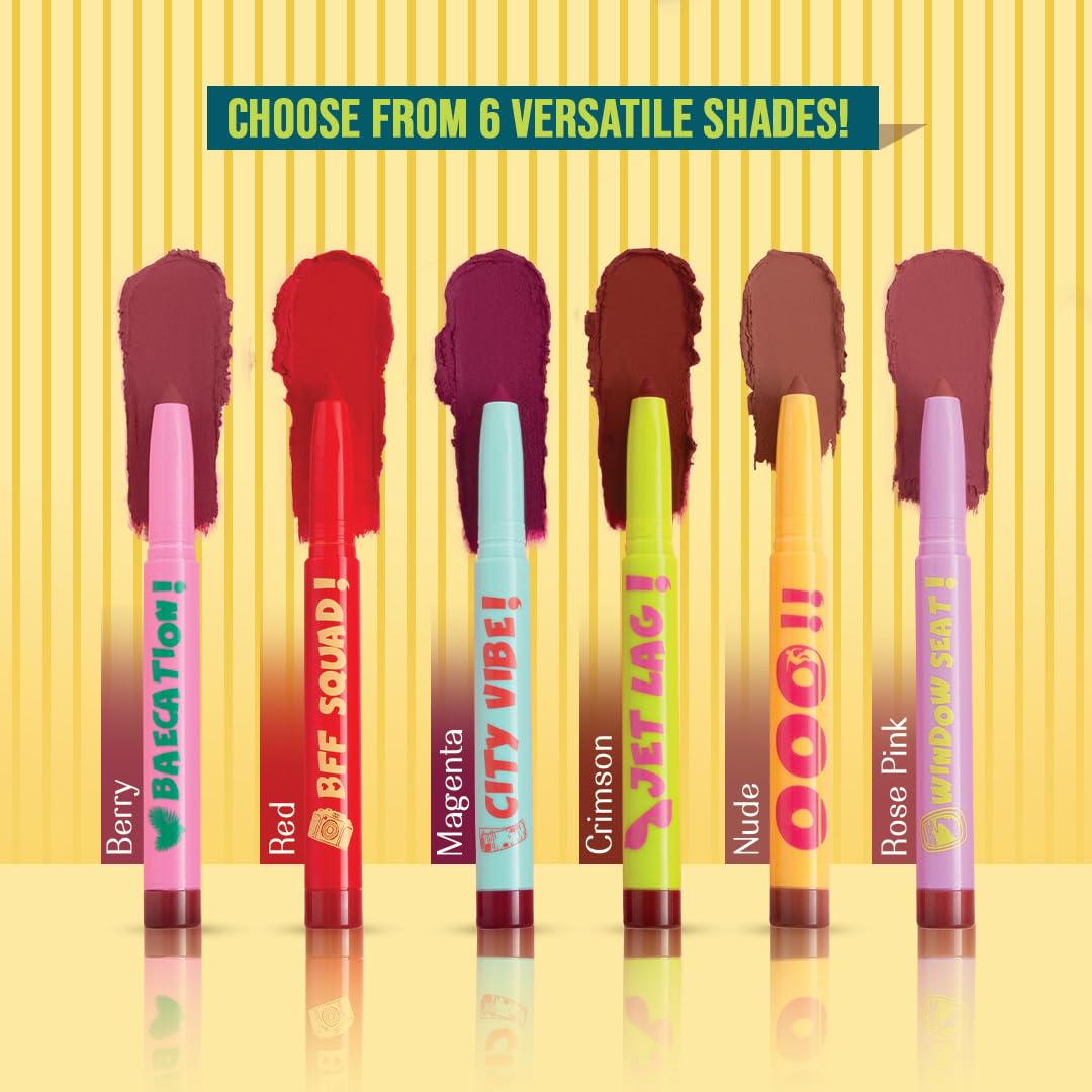 Lovechild Masaba Passport to Plump Lip Crayon | Hydrated Matte Finish | Transfer Proof | City Vibe! (Magenta), 1.4gm