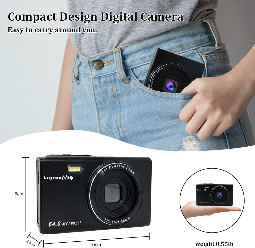 LEQTRONIQ 4K Digital 48 MP Camera with 32GB SD Card, 16x Digital Zoom & Autofocus for Recording, Vlogging, Streaming with 1 Year Warranty (2 Batteries)