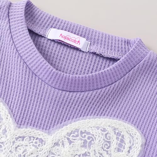 Hopscotch Girls Lavender Full Sleeves 2-Pc Lace Bow Applique Jeans Set For Age (3-4 Years)
