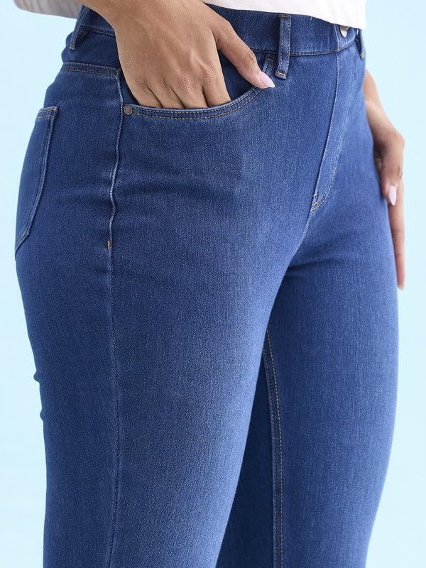 GO COLORS Women Blue Mid Rise Cotton Premium Denim Jegging - S