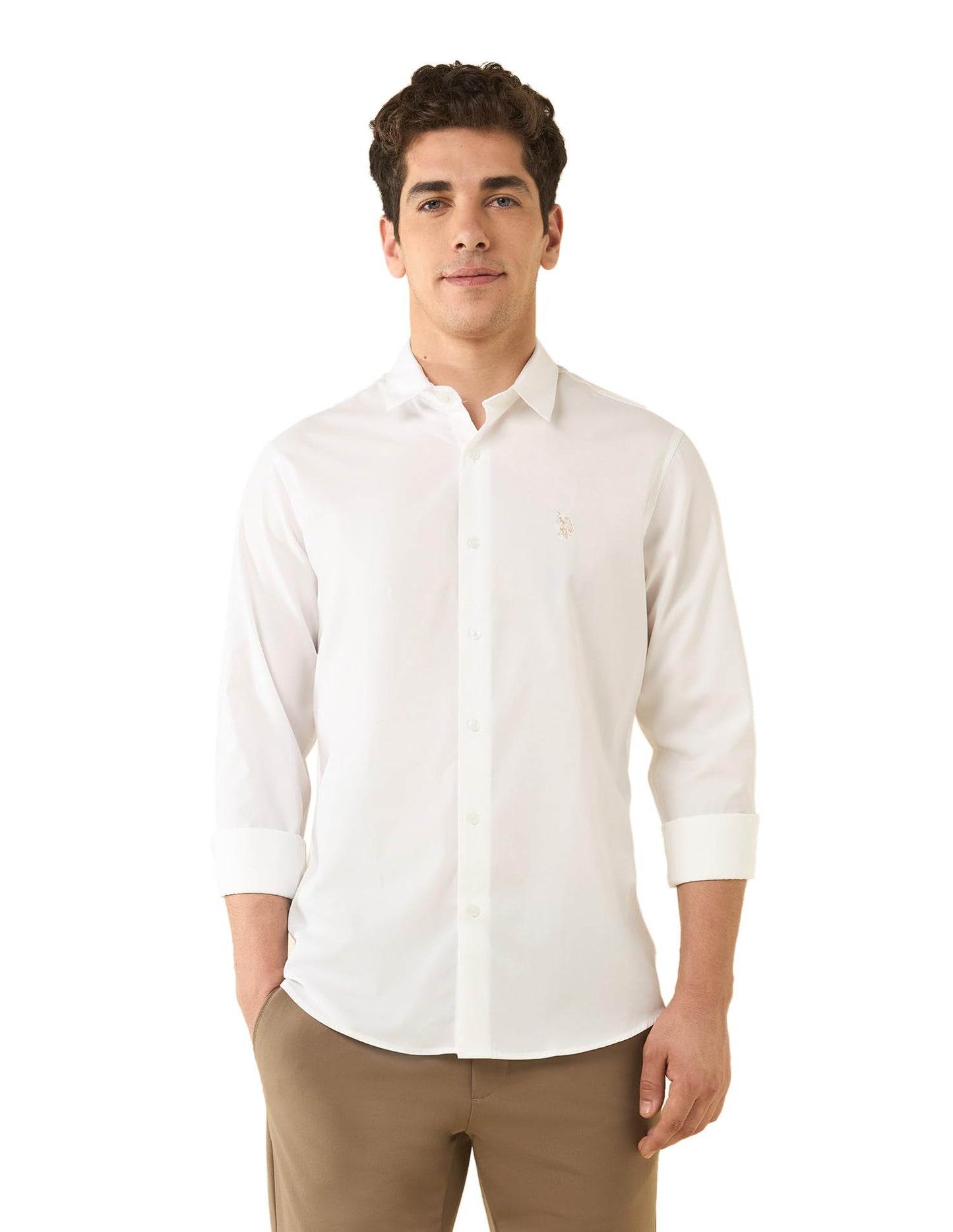 U.S. Polo Assn. Men's Solid Tailored Fit Shirt (USSHT2593_White