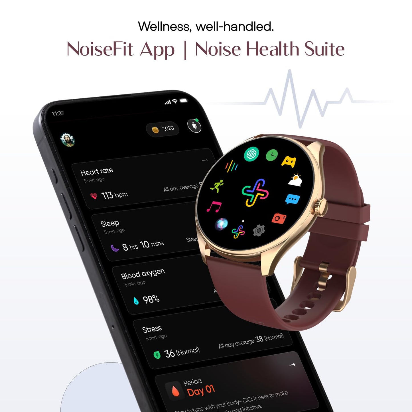 Noise Twist 2 Smart Watch with 1.43” AMOLED Screen, AI Search & Voice Assistant, Bluetooth Calling, Stainless Steel Back, 7-Day Battery, 100+ Watch Faces, Health Suite, IP68 (Deep Wine)