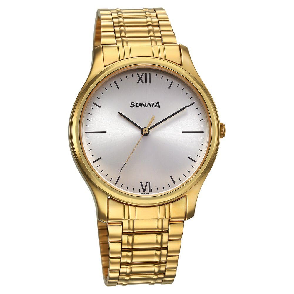 Fastrack Stainless Steel Analog Silver Dial Men's Casual Watch, Band Color:Gold
