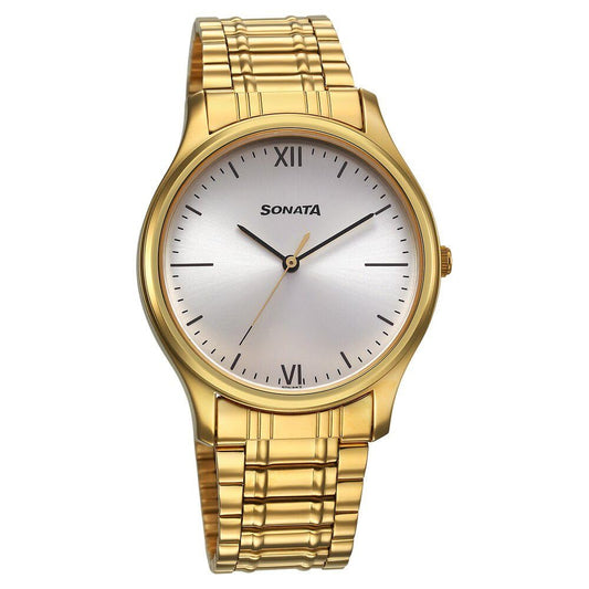 Fastrack Stainless Steel Analog Silver Dial Men's Casual Watch, Band Color:Gold