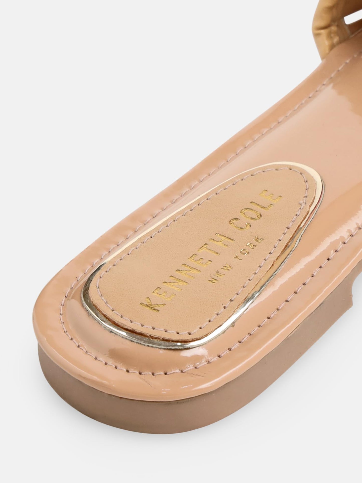 KENNETH COLE Women's Flat Slide Sandal | Synthetic | Basket Weave Strap, Open Toe | Beige, UK9