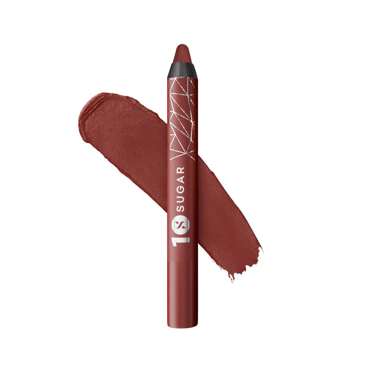 SUGAR Cosmetics Matte as Hell Crayon Lipsticks for Women | Lasts Up To 8+ Hours | Lip Crayon with Sharpener | 2.8gm - 17 Brandy Harrington (Anniversary Edition)