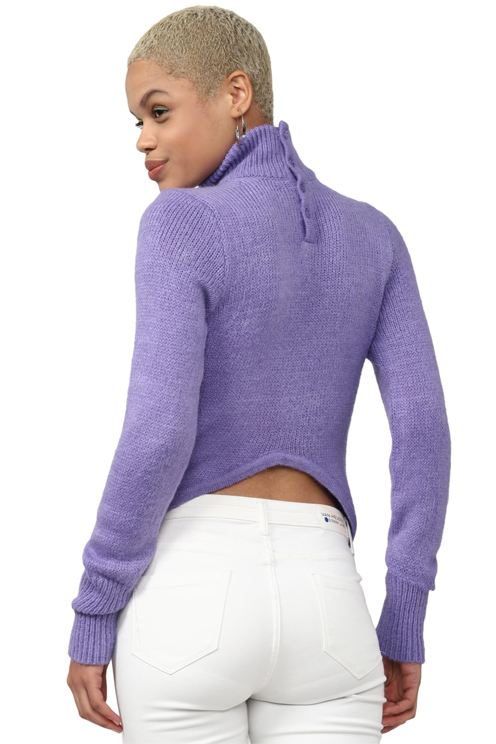 FOREVER 21 Women's Acrylic Turtle Neck Sweater (598146_Purple