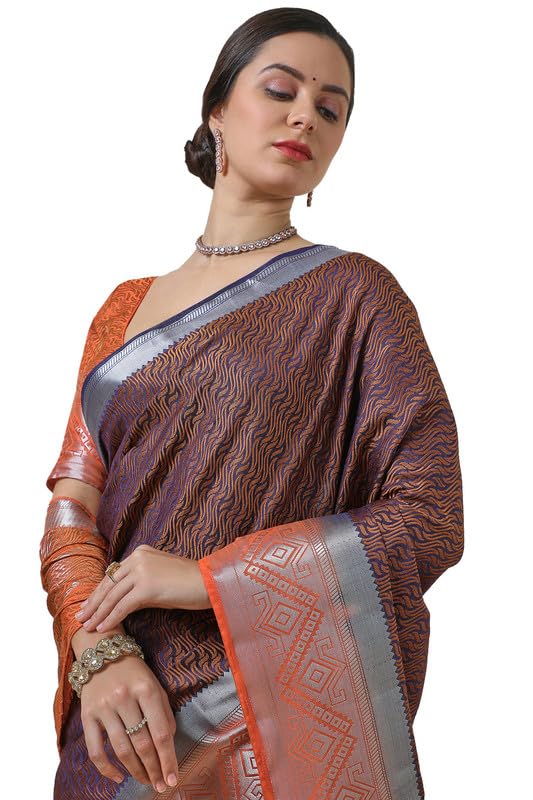 Soch Womens Navy Blue Woven Design Art Silk Saree