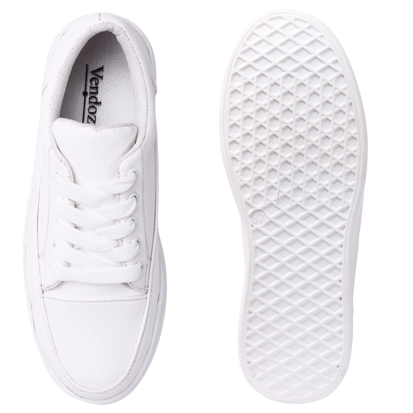 LENSBURY Women's Shoes for Walking Gym Training, Casual, Sports, Slip-On, Lightweight Lace up Athletics Slipon Running Sneaker for Ladies and Girls LBCNV7018WT-36 White