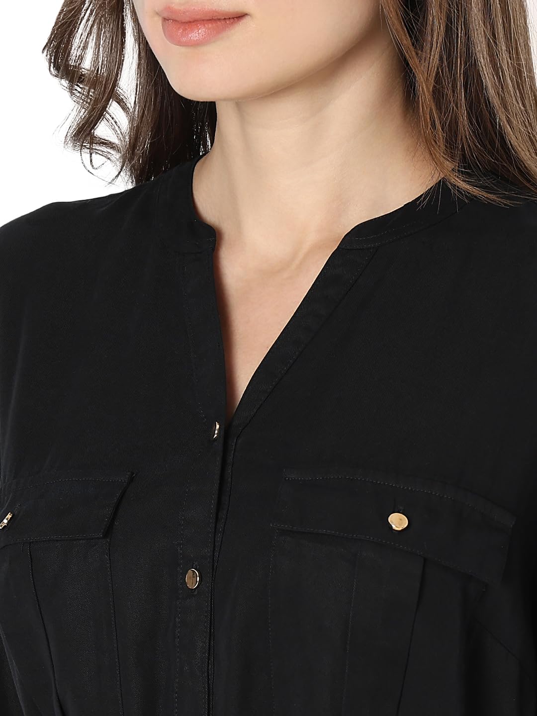 Vero Moda Women's Polyester Blend Classic Below The Knee Dress (10319956-Jet Black_Jet