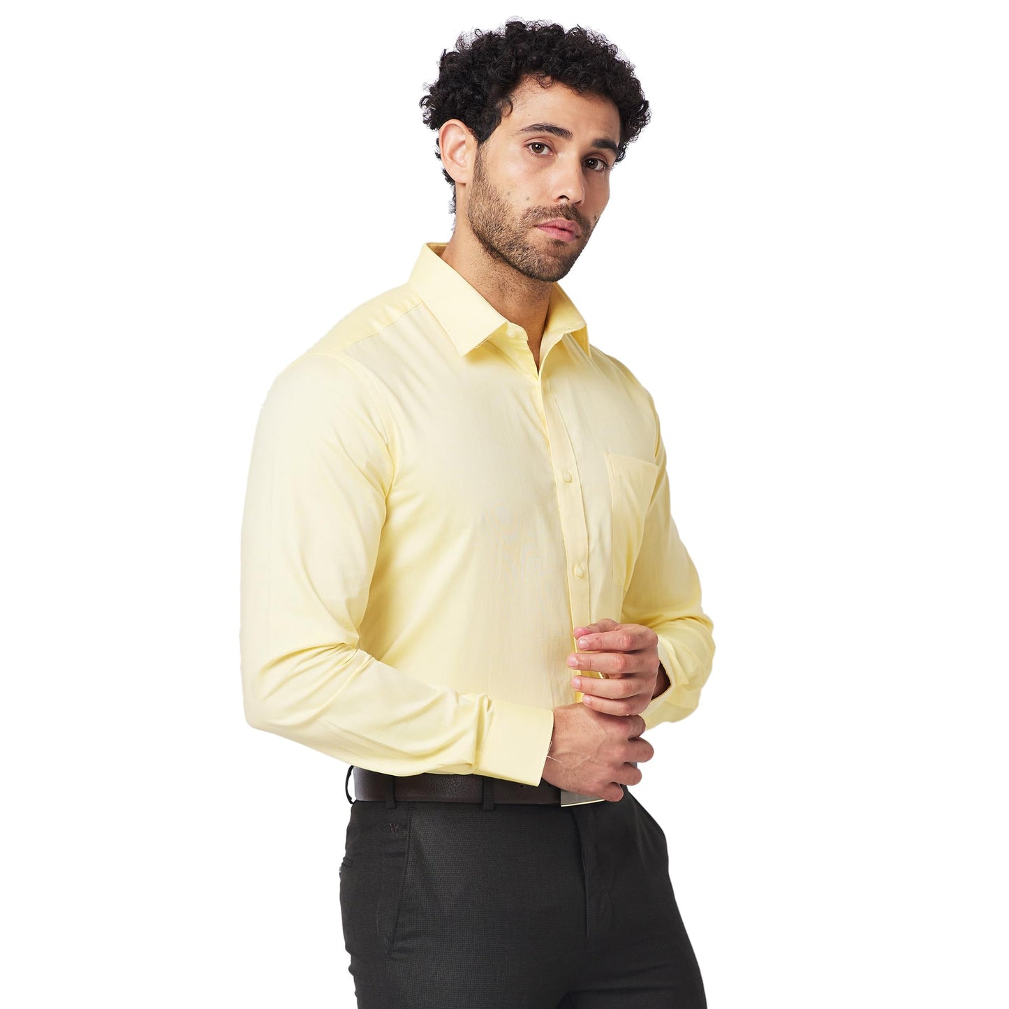 Raymond Men's Slim Fit Pure Cotton Structure Pattern Semi Cutaway Collar Full Sleeve Formal Shirt (Size: 42)-RMSX12952-Y3 Medium Yellow