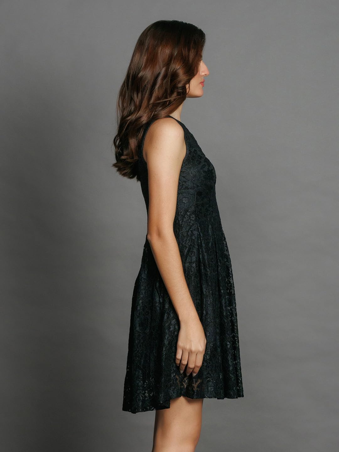 Zink London Women's Black Lace Flared Short Dress