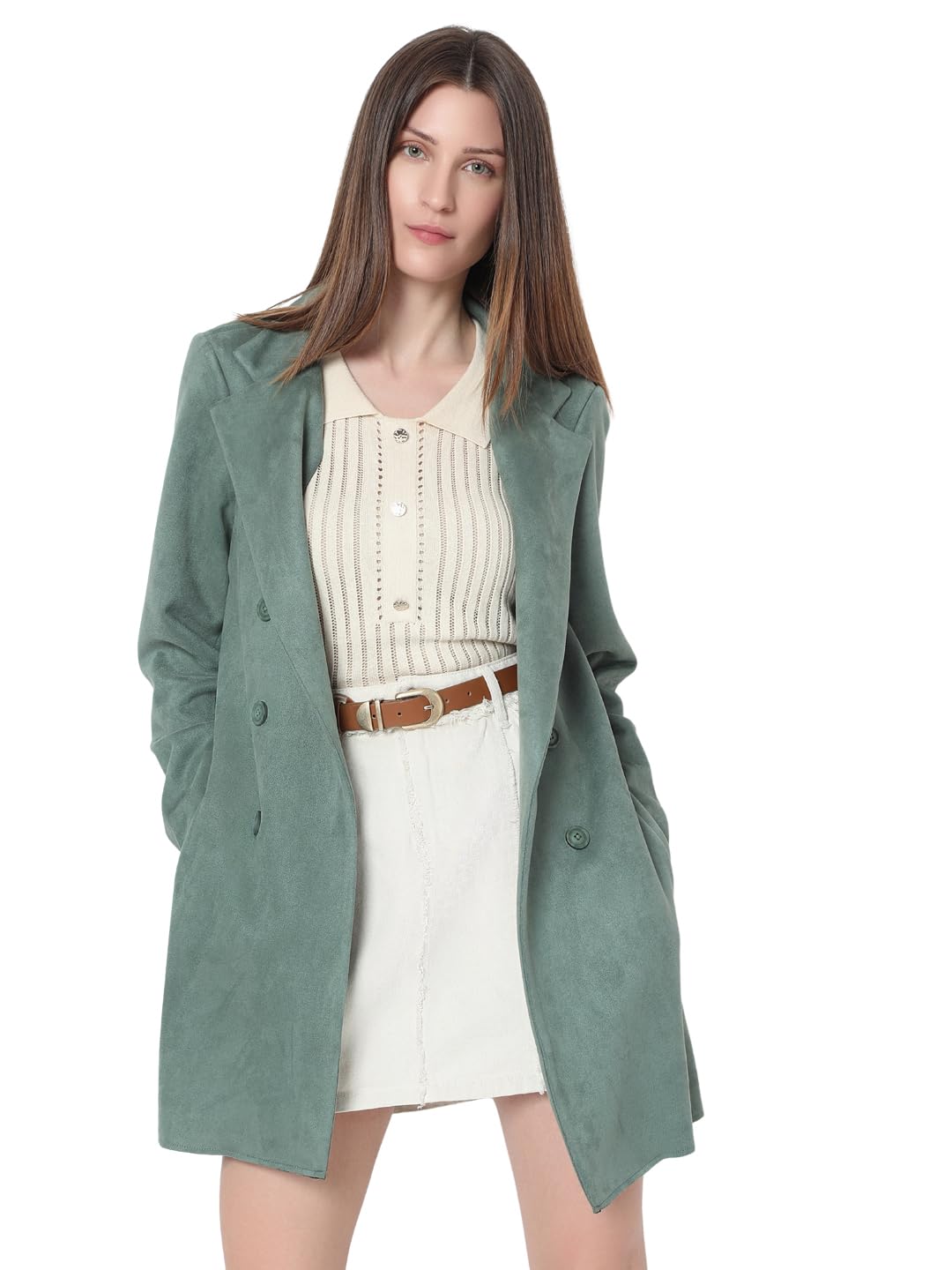 VERO MODA Women's Regular Fit Green Coat