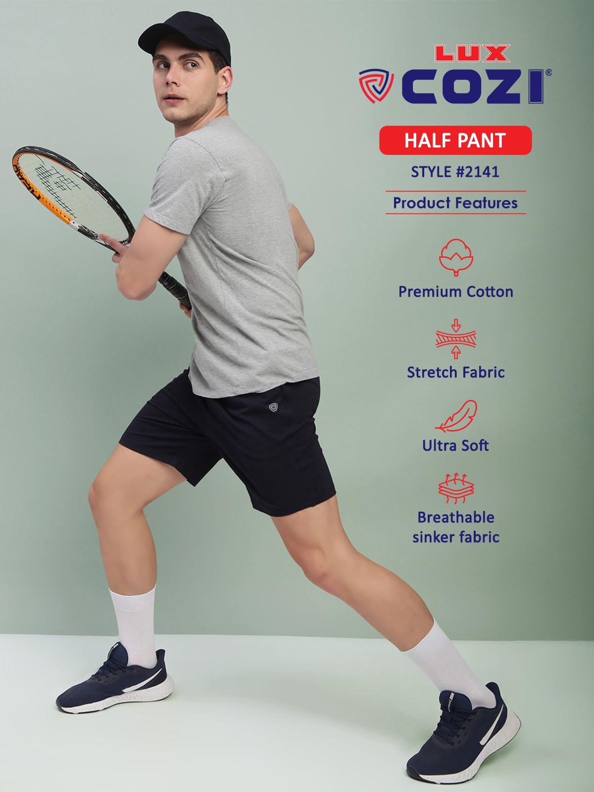 Lux Cozi Men's Cotton Regular Fit Solid Shorts with Side Pockets_COZI_2141_NB_M_1PC Navy