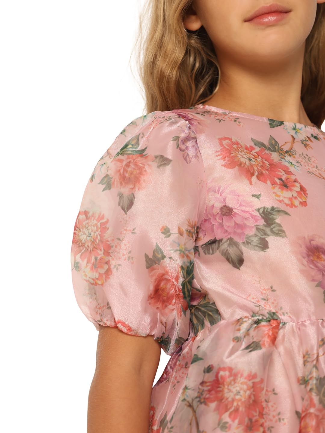 VERO MODA Girls Floral Print Polyester Purple Above Knee Length Fit & Flare Dress