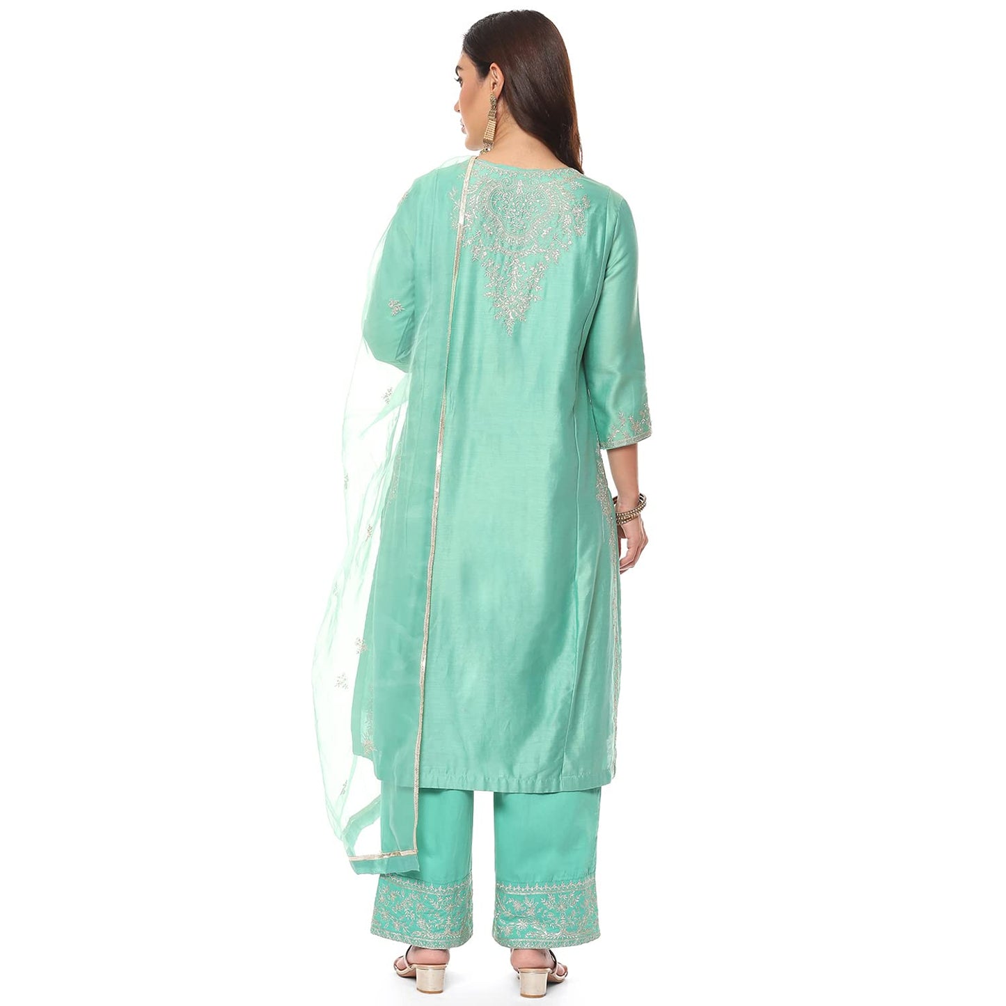 BIBA Women's Ethnic Sea Green Cotton Kurta Suit Set (Size_3XL)