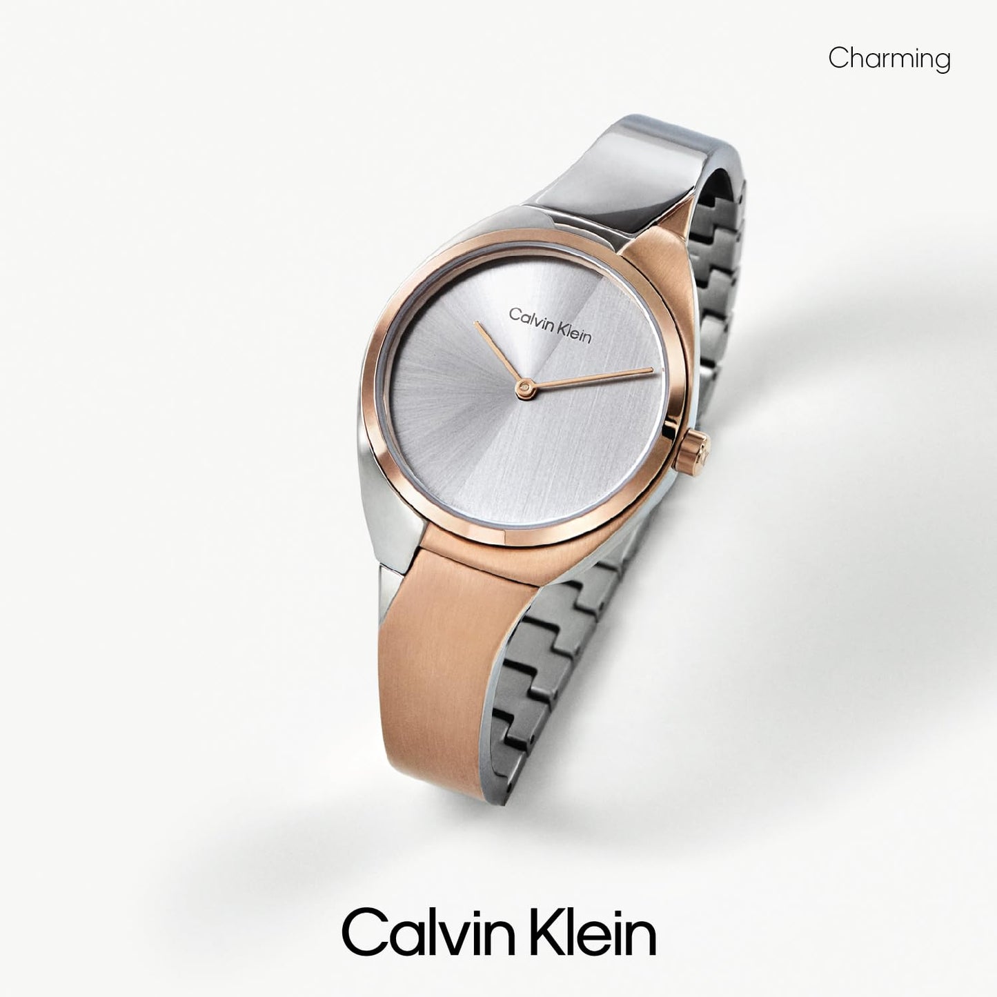 CALVIN KLEIN Charming Qtz Basic Slim Silver White Special Dial Women's Watch|Two Tone Stainless Steel Material|Silver Color Band - 25200237