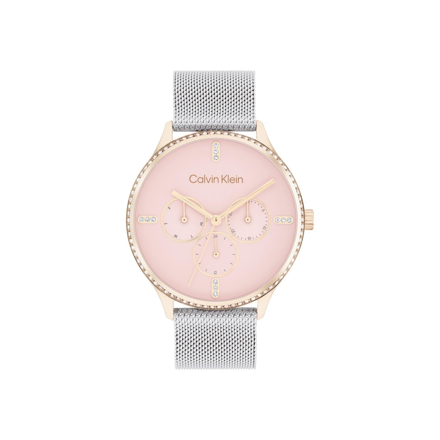 Calvin Klein Ck Dress Qtz Multifunction Blush Round Dial Women's Watch|Stainless Steel Material|Multi Color Band - 25200374